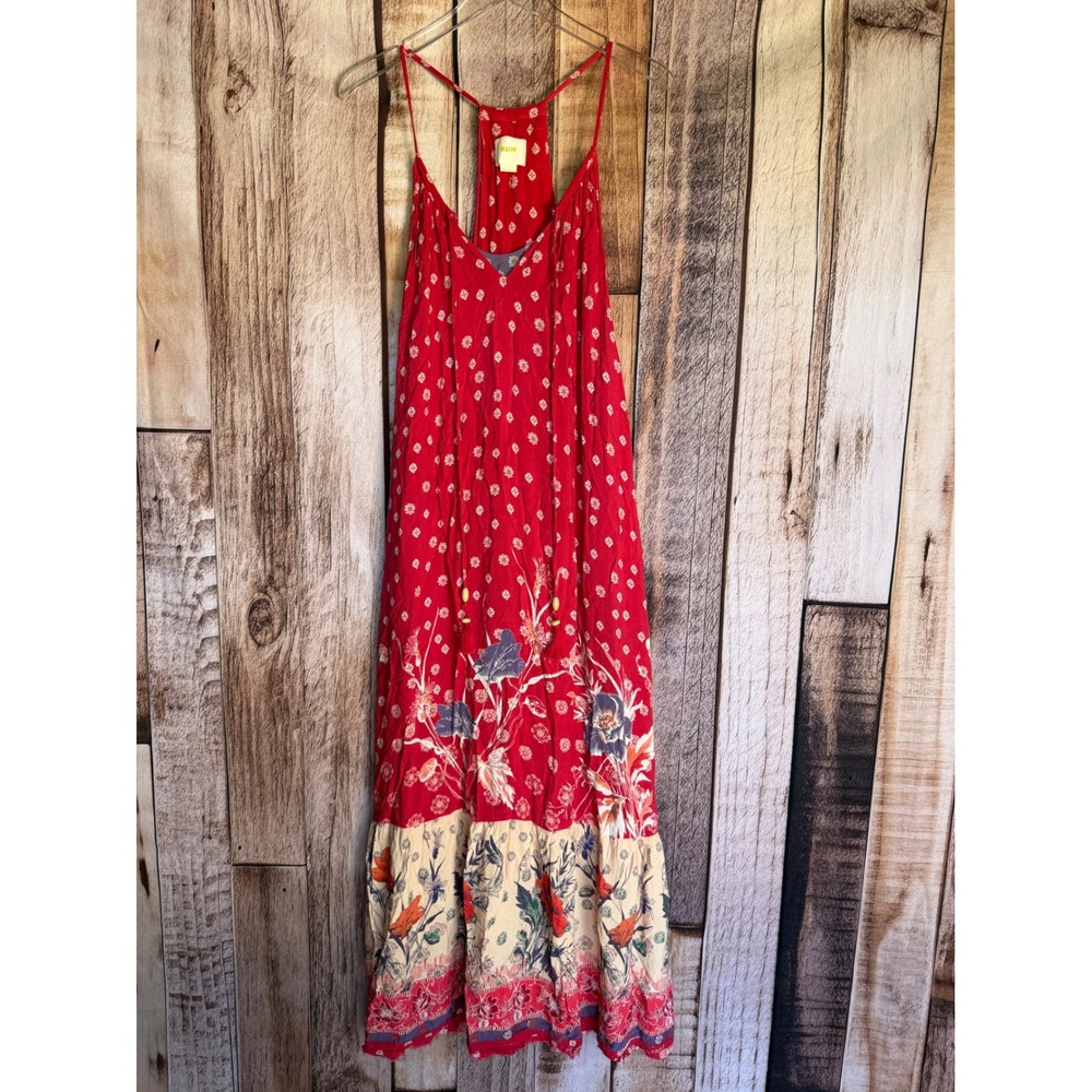 Maeve Kira Printed Maxi Dress Red Floral Boho Flowy Vacation Summer Size Large